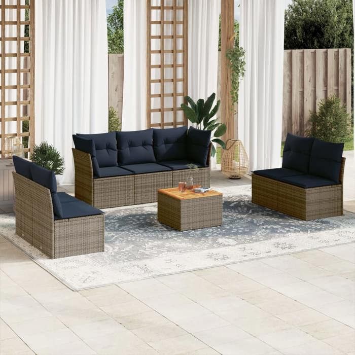 VidaXL Garden Lounge Set with Cushions 8 Pcs, Patio Sofas, Furniture Set, Outdoor Terrace Furniture, Grey 3255900