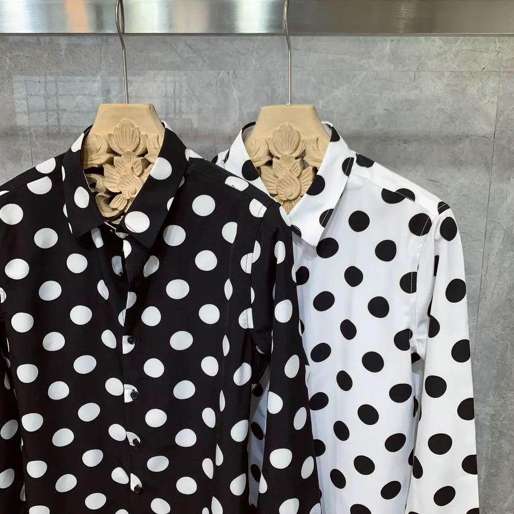 Polka Dot Print High-end Long-sleeve Shirt Casual Korean Style Trendy Cool and Chic Loose Shirt Wrinkle-free
