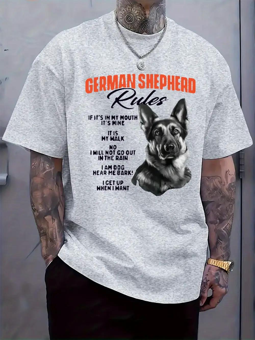 

German Shepherd Rules Graphic T-shirt - Casual Crew Neck Short Sleeve Tee XXXL