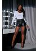 High Waist PU Leather Side Button Slit Shorts for Women