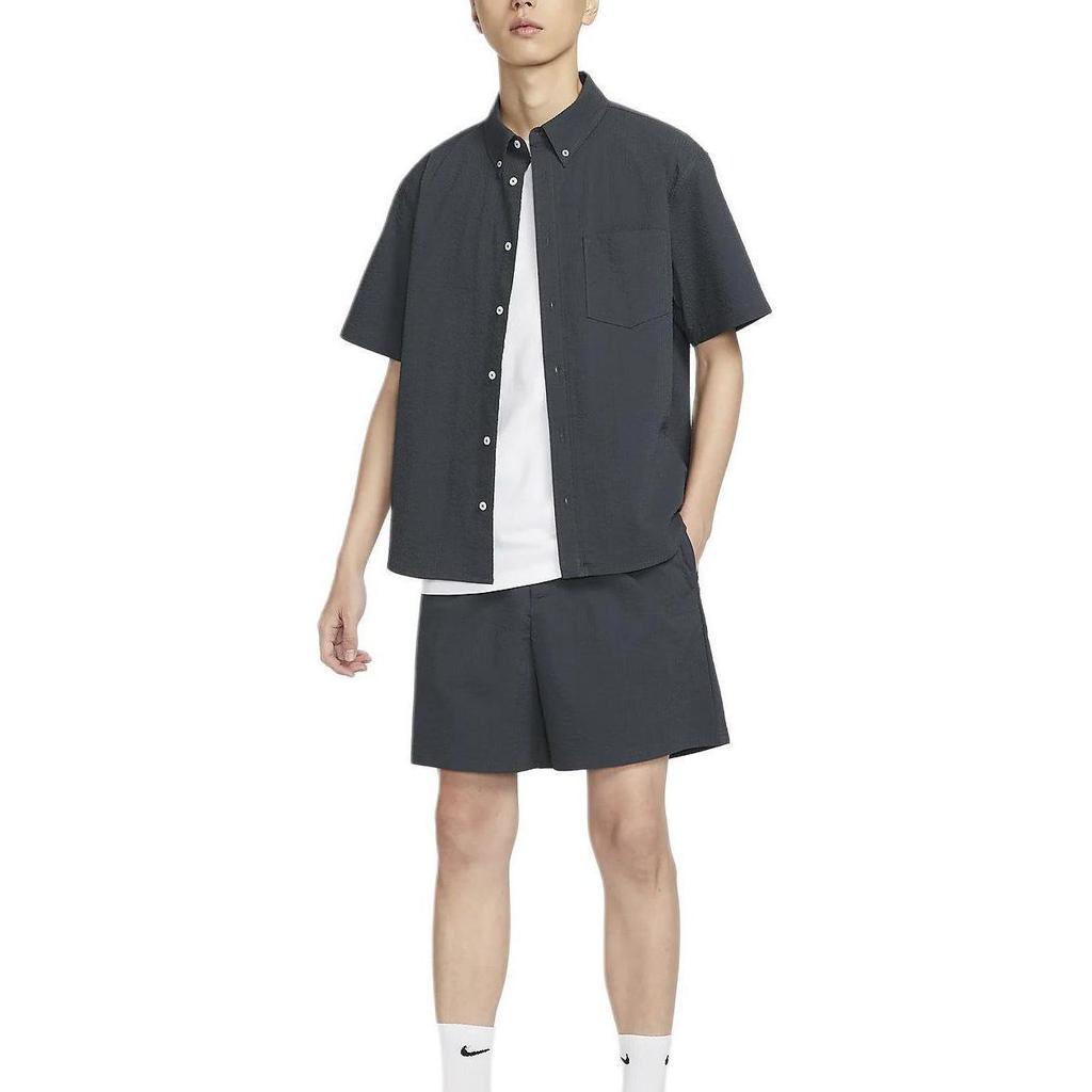 Nike SS24 Life Solid Color Sports Casual Comfortable Soft Lightweight Short Sleeve Shirt Men shirts Coal-Black FN3223060