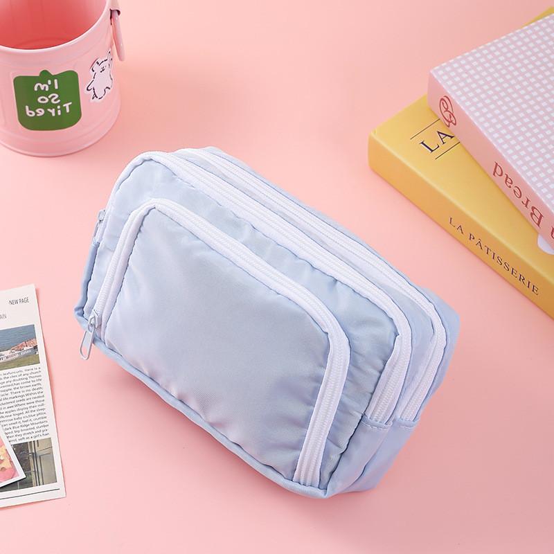 Basic Polyester Three Layer Pencil Case With Clear Window For Students And Office Use