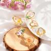 Stainless Steel Geometric Flower Transparent Ring for Women Round Sun Heart Shaped Flower Ring Opening Finger Jewelry Gift