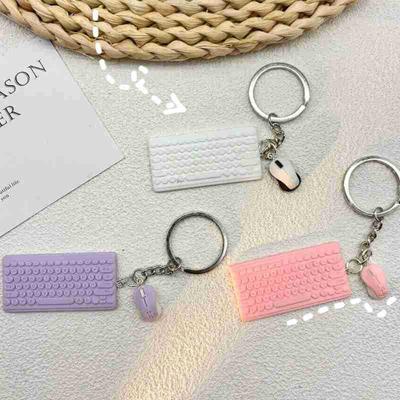 Creative Mini Keyboard Mouse Keychain Cute Simulation Key Ring Pendant School Bag Pendant Keychain Accessory Gift