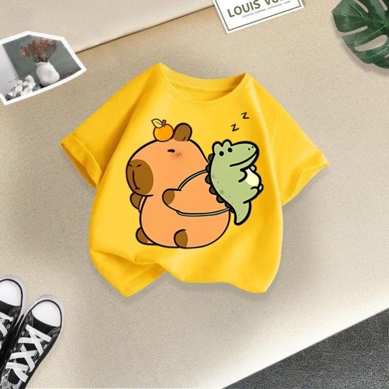 2025 Summer New Kapibala Children's Clothing Girls' Short Sleeved Girls' Tshirt Pure Cotton Fashion Printed Children's Top Trend
