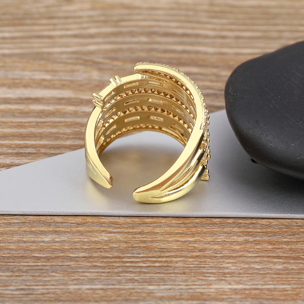 Nidin Luxury Zircon Open Multilayer Rings For Women Crystal Gold Plated Charm Adjustable Wedding Valentine's Day Jewelry Gift