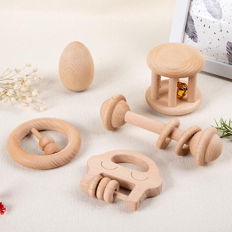 Infants And Young Children Can Bite Cartoon Intelligence, Hearing, Wooden Music, Toys, Molars, Rattles, Beech, Unpainted Toys. 1