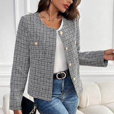 Women's Fashion Casual Fall Winter Plaid Print Long Sleeve O Neck Coats(women’s)