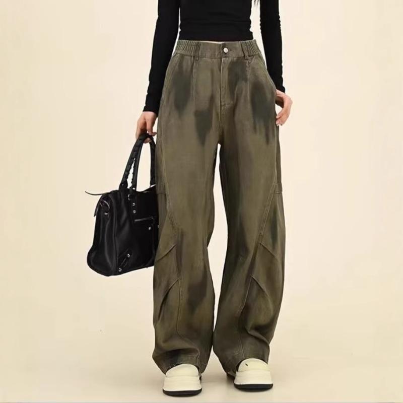 Washed Tie-dye Mopping Wide-leg Casual Pants Men's and Women's Loose Niche Tooling Straight Wide-leg Pants