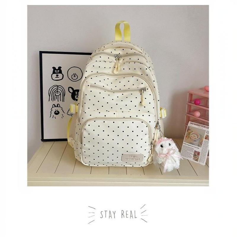 Nylon Polka Dot Girls Backpack Set Multi Compartment Zipper Closure Water Resistant Lightweight Bookbag for School Daily Use