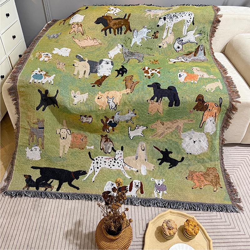 

Dog Park Cotton Thread Blanket Cute Cartoon Wall Tapestry Sofa Throw Cover Room Wall Decoration 130x160cm 130X160cm