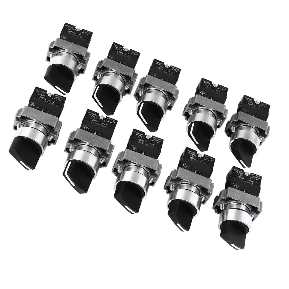 10pcs XB2-BD33 Self-locking Self-resetting Three-position Rotary Switches For Electrical Equipment Accessories