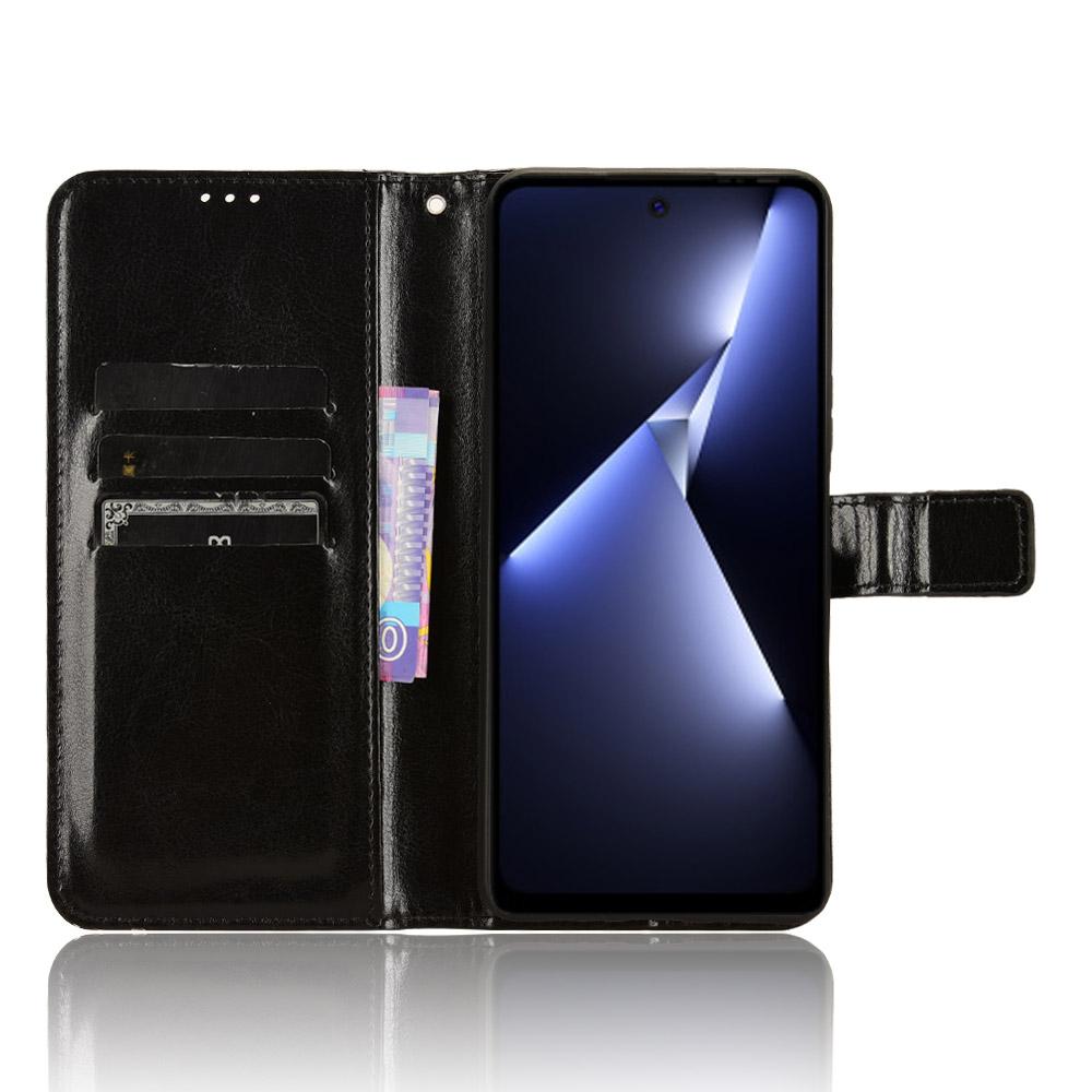 

For TECNO Pova 5 Pro 4G/LH8n Case Anti-Fall Crazy Horse Texture Leather Cover Black