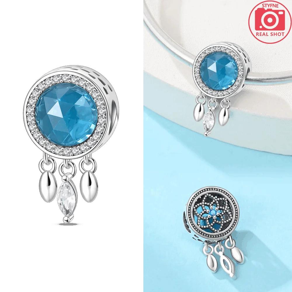

Dreamy Authentic Original Copper Metal Ocean Blue Dream Catcher Wish Gem Zircon Bead Component Compatible With Women Bracelet High Quality Fine
