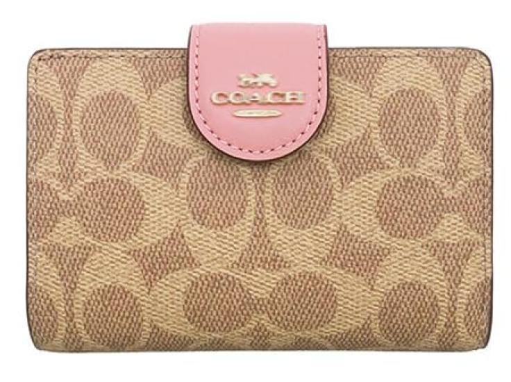 

My Organyee Bifold Shoulder Medium Corner Zip Signature Canvas x Pink Women s L-Shaped Wallet, Wallet, (Tan Petal) [Used]