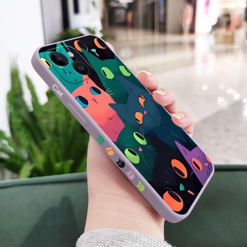 

Colorful Cat Phone Case For iPhone 16 15 14 13 12 11 X XR XS Plus Pro Max Mini Silicone Cover iPhone 13 mini