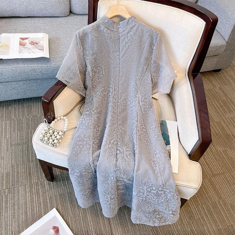 Plus Size Women's New Young New Chinese Improved Version of Cheongsam Half High Neck Dress