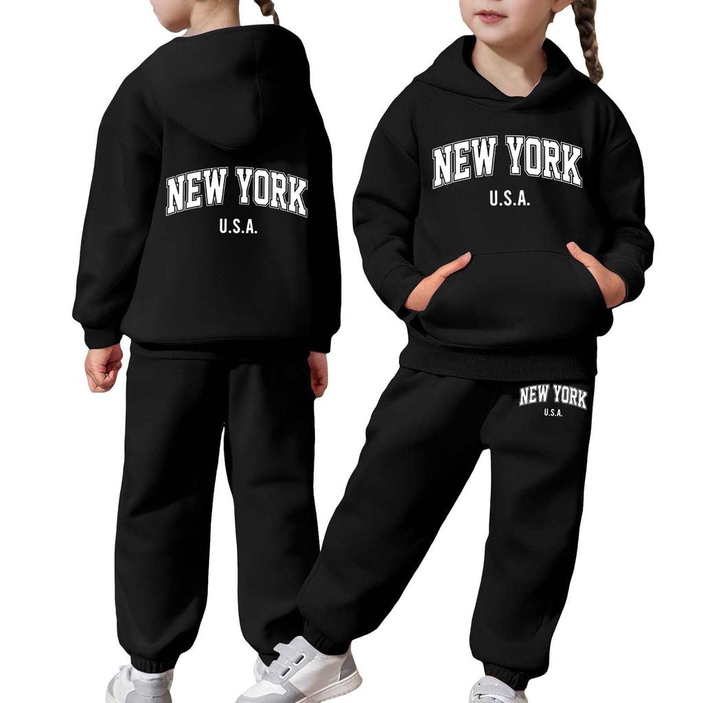 Boys Girls Sweatsuit Clothing Hooded Sweatshirt Jogging Sweatpants Tracksuits Set Fashion Outfit