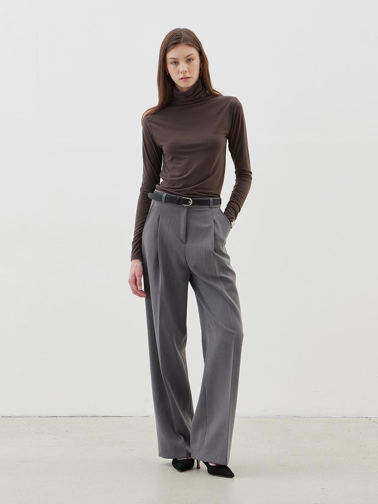 Leusejiem One-Pleat Wide Slacks - Gray