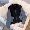 Y2k Vintage Denim Patchwork Long Sleeve Coat Women+ High Waist Loose Straight Wide Leg Pants Two Piece Sets