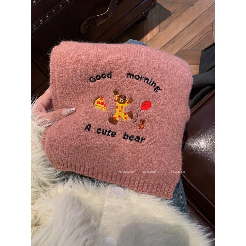 Cute Bear Embroidered Scarf Winter New Schoolgirl Wind Warm Versatile Couple Windproof Scarf