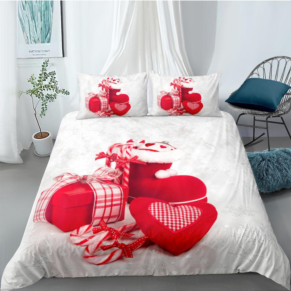 Santa Elk 3D Digital Printing Three-Piece Quilt Cover Sheet Grinding Quilt Cover