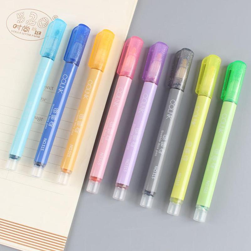 8pcs/set Colorful Double Line Pen Highlighter Fluorescent Marker Candy Color Student Multicolor Hand Note Pen For School Poster