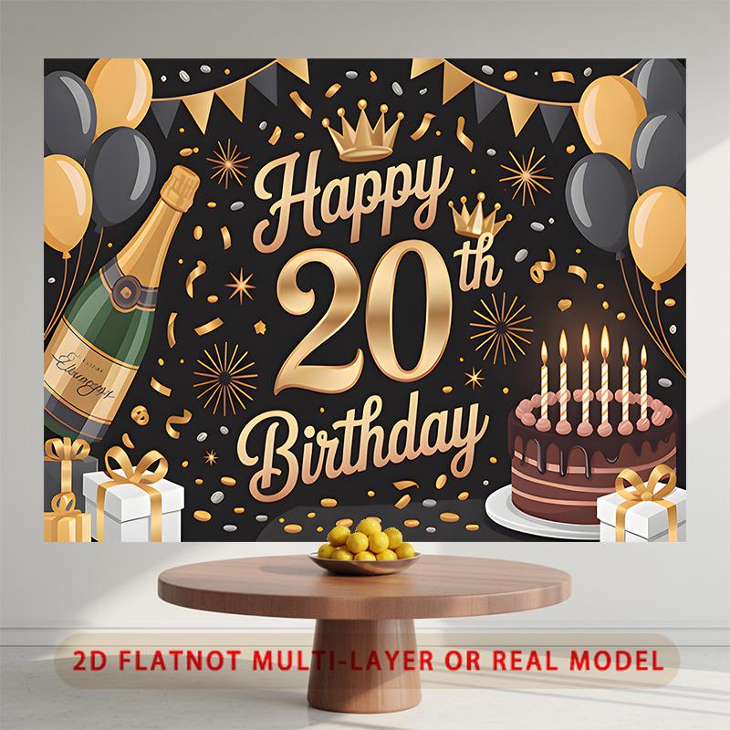 Party Backdrop Birthday Crown 20Th Photo Booth Background Wall Decor