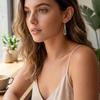 BoutiqueLovin Boucles d'oreilles pendantes longue goutte pour femme | Plaqué or 14 carats Boucles d'oreilles pendantes Argent Hypoallergénique Creuses Pendantes Fermoir à crochet