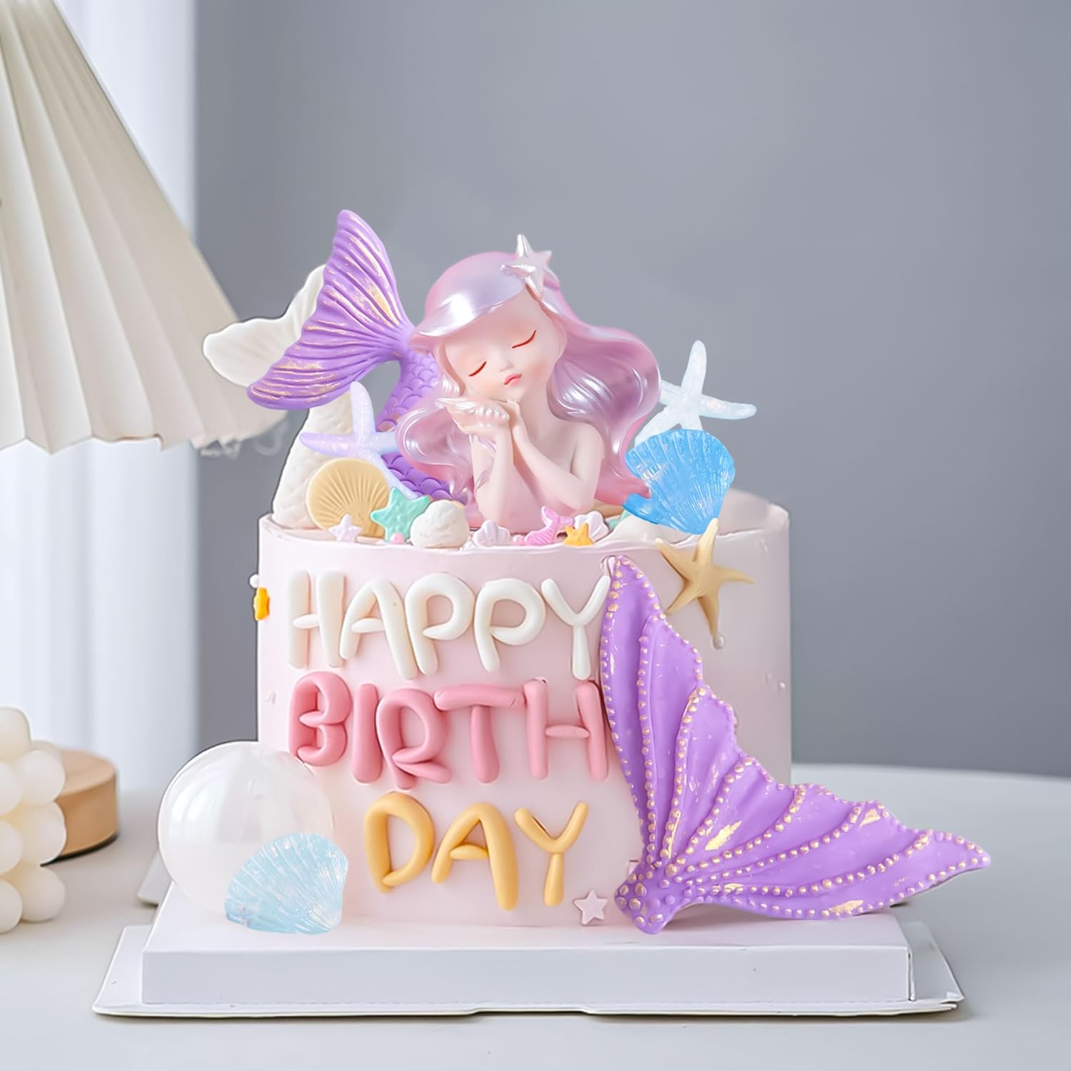 JeVenis Purple Mermaid Cake Toppers - Under the Sea Cake Decoration Set with Seashells, Mermaid Tail, Sea Star Toppers