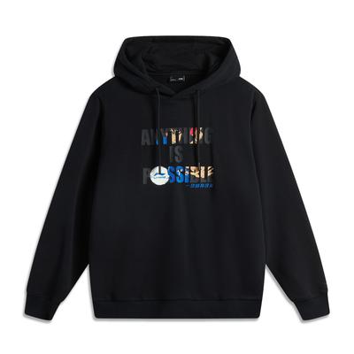Li Ning Serie Stile di Vita Sportivo Felpa in Maglia Stampata Lettere Casual Comoda Uomo sweatshirt Nero AWDV245-1