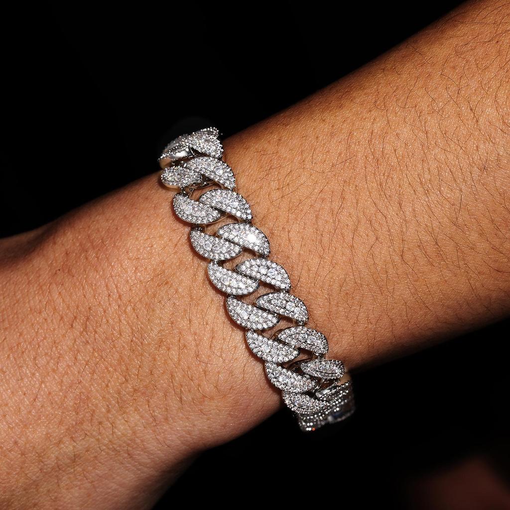 14mm Full Diamond Zircon Hip Hop Cuban Chain Necklace Bracelet for Men