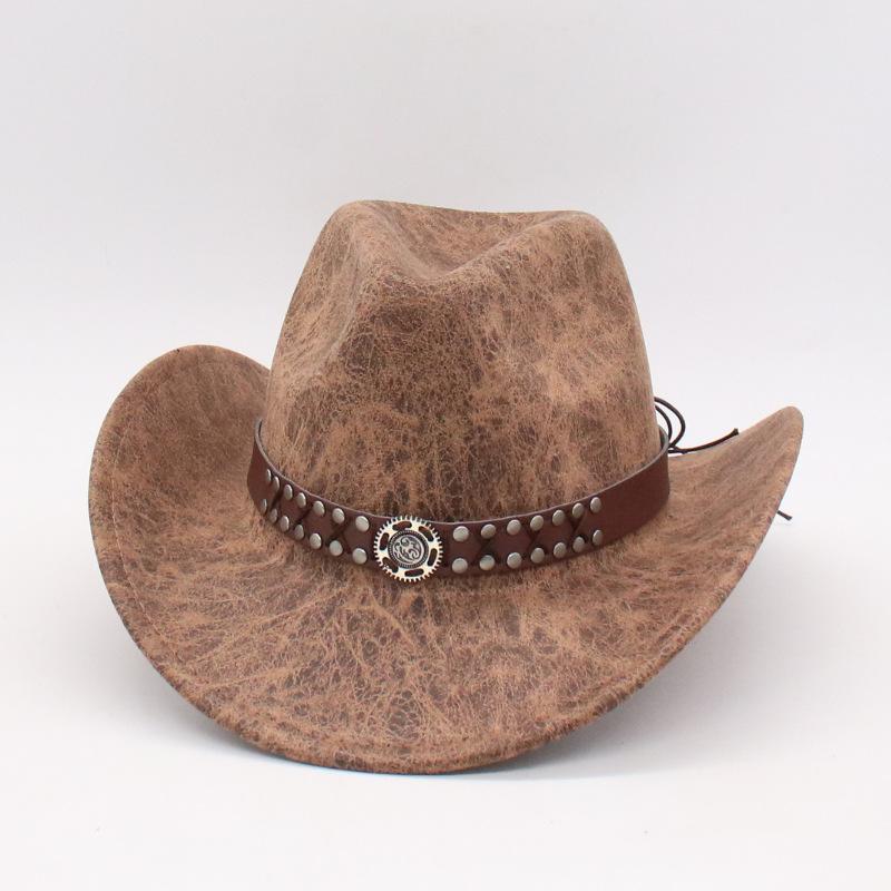 Ethnic Style Western Cowboy Hat Amazon Hot-Selling Stage Jazz Hat Cross-Border Foreign Trade Brown Ox Head Suede Top Hat