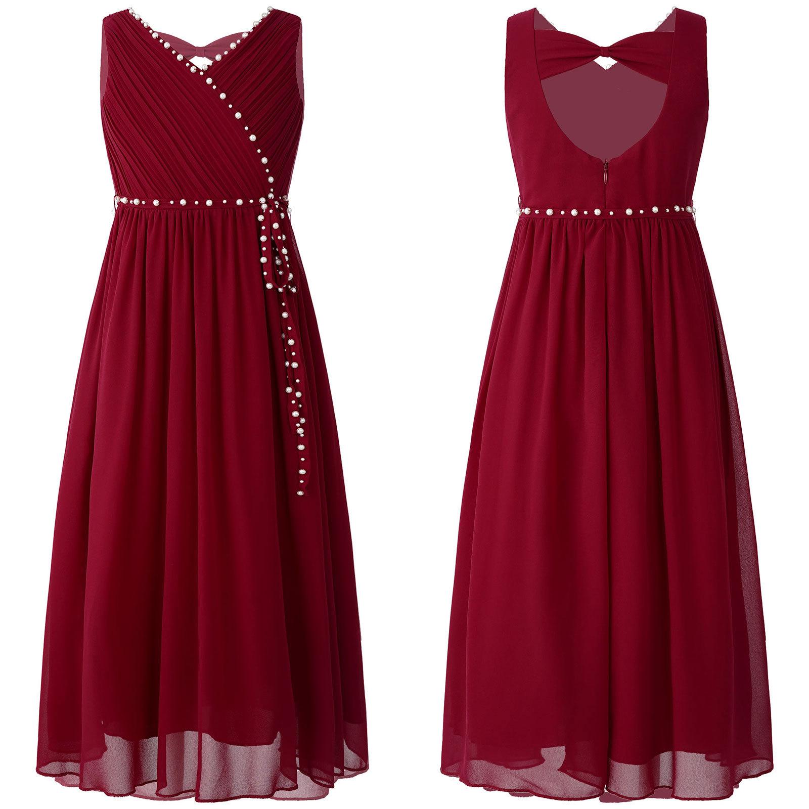 

Дитяча шифонова весільна сукня для подружок нареченої без рукавів, вишита бісером, танцювальна сукня для дівчаток. 15-16 Years бордовий