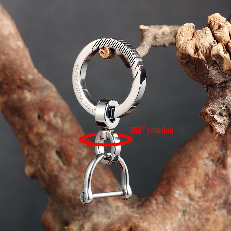 Handmade Titanium Stainless Steel Keychain with 360° Rotating Universal Joint and Buckle