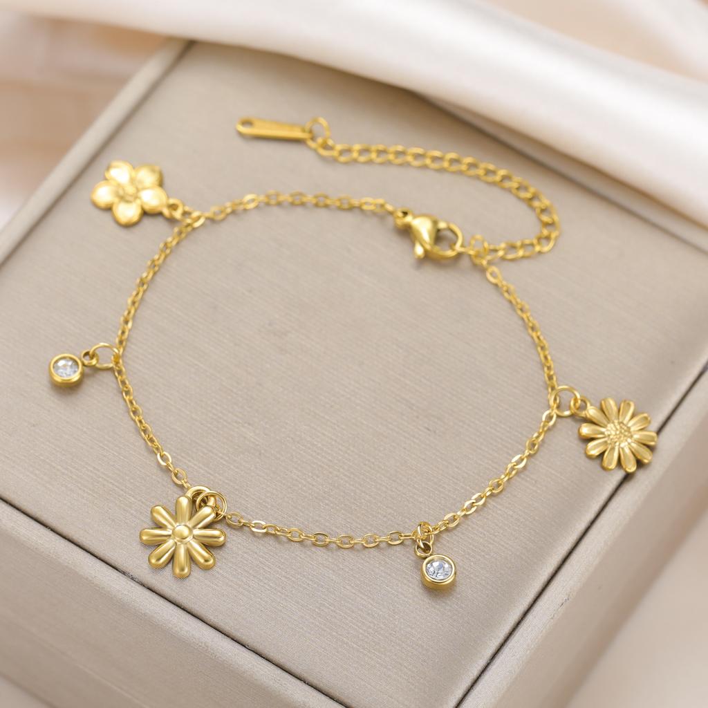 Teamer Chrysanthemum Peach Blossom Pendant Bracelets Stainless Steel Gold Color For Women Girls Flower Jewelry Gift 2026 New