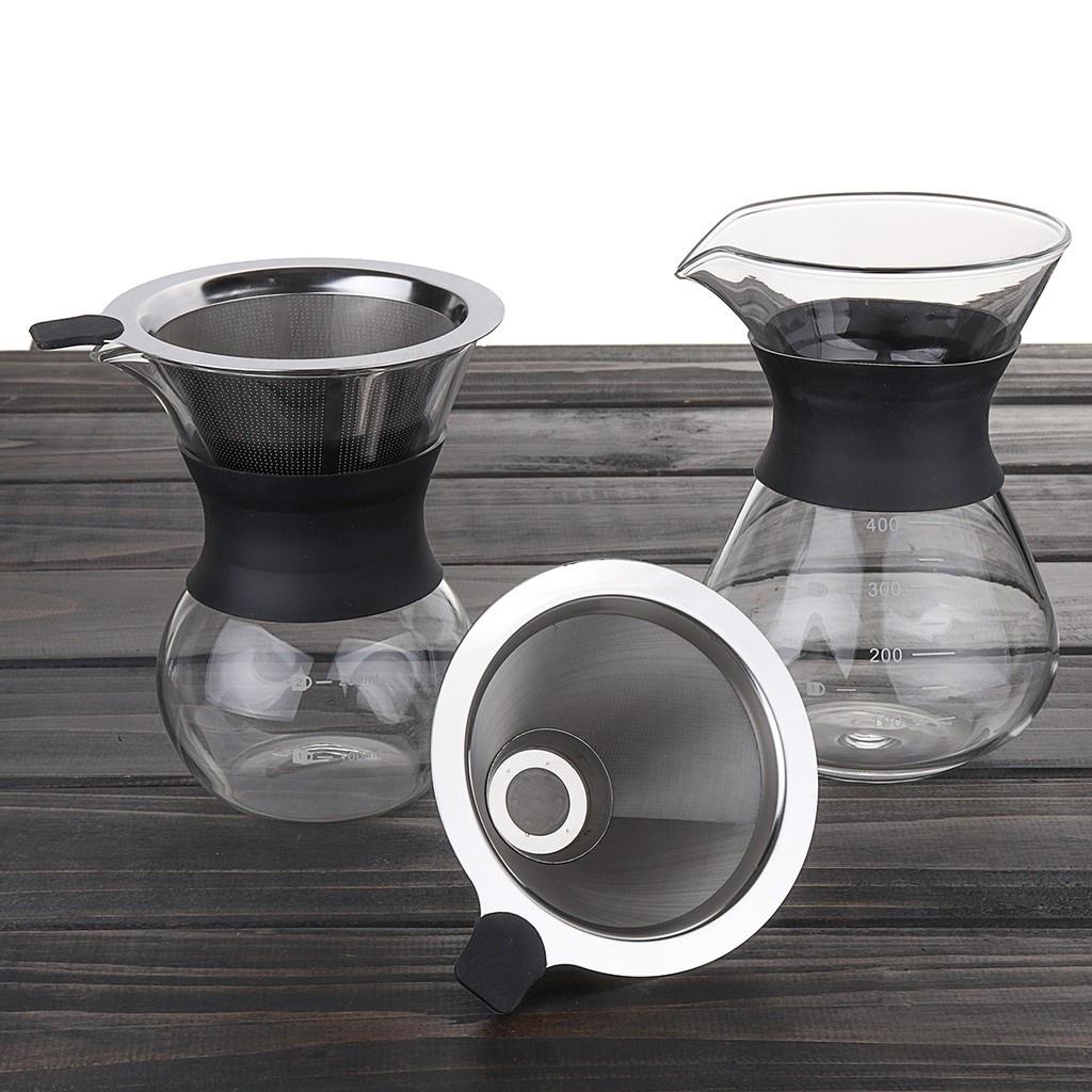 400ML Classic Glass Coffee Maker Pour Over Coffeemaker With Steel Filter Coffee Espresso Hand Brew Drip Filter Glass Pot