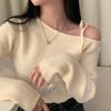Autumn age-reducing temperament design sense sweater irregular diagonal collar temperament scheming lace-up knitted sweater women