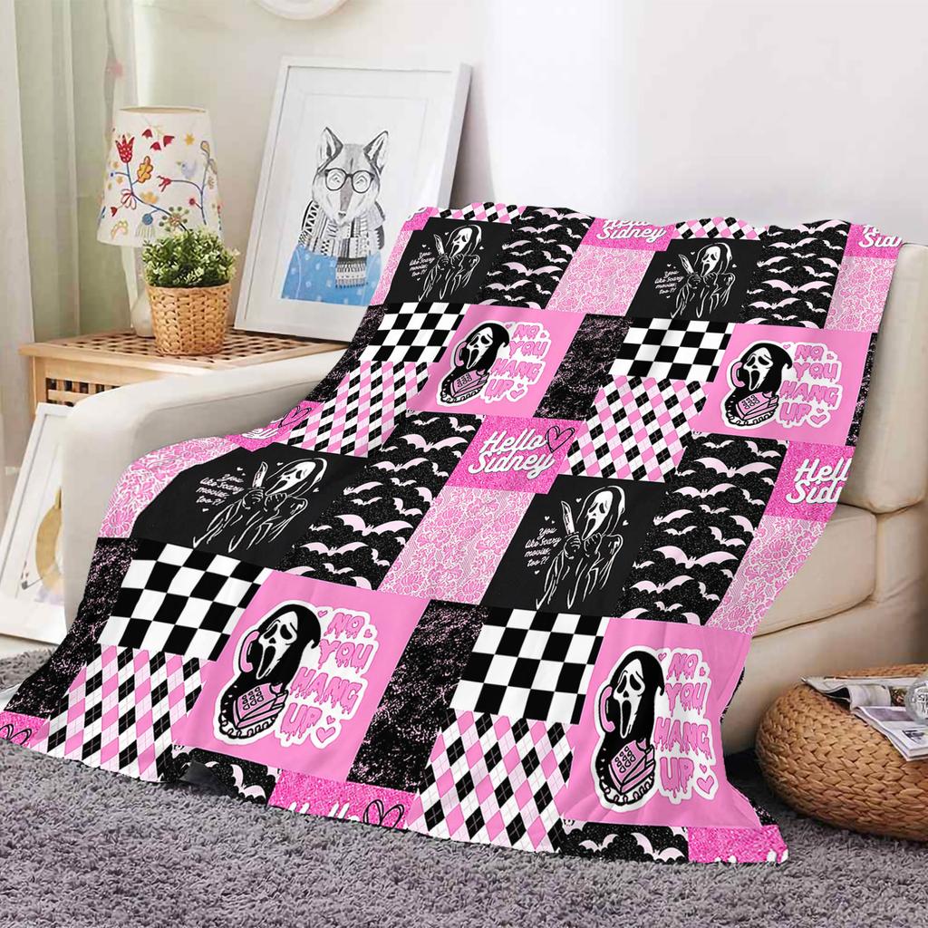 2026 New Custom Horror Movie Style Flannel Fleece Blanket Scary Pattern Winter Warm Cozy Bed Throw Blanket Halloween Gift