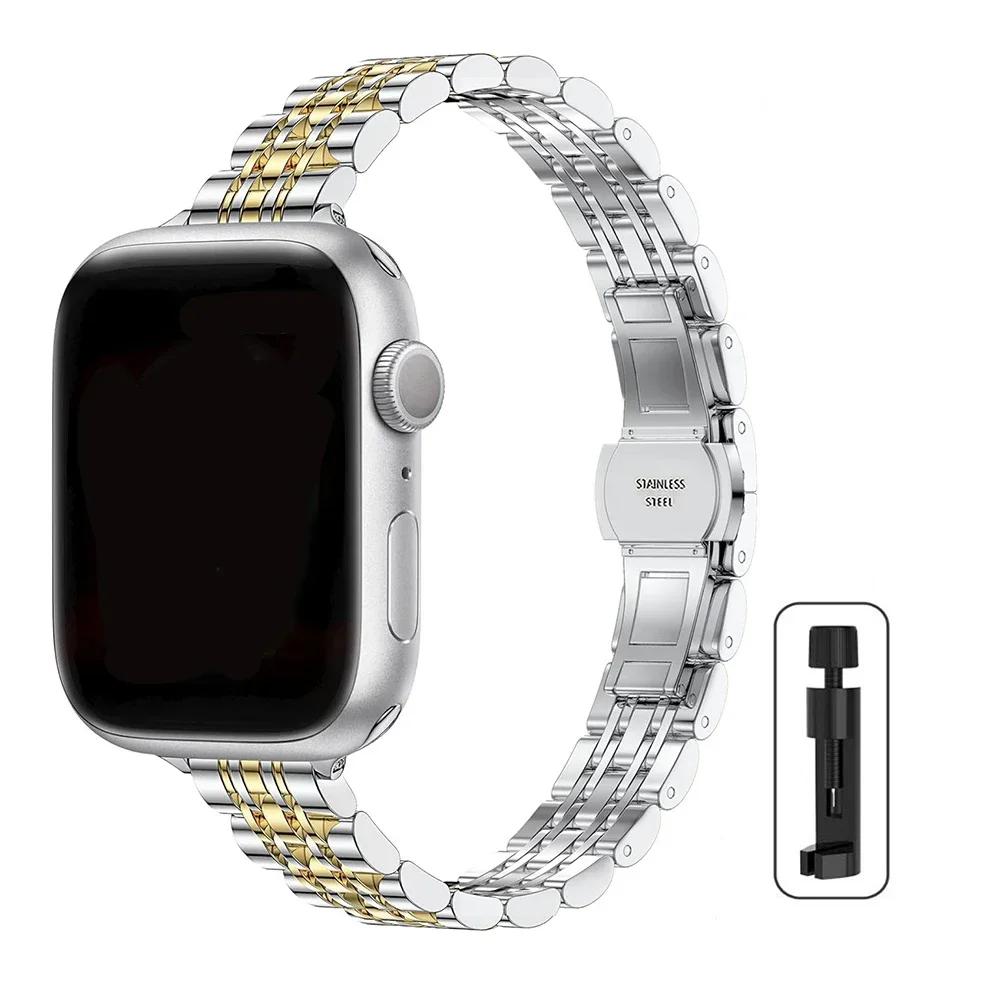 Metal Stainless Steel Strap for Apple Watch Band 41 42 46 49mm Bracelet for iWatch Ultra 2 Series 10 9 8 7 6 5 43 for Women 45mm