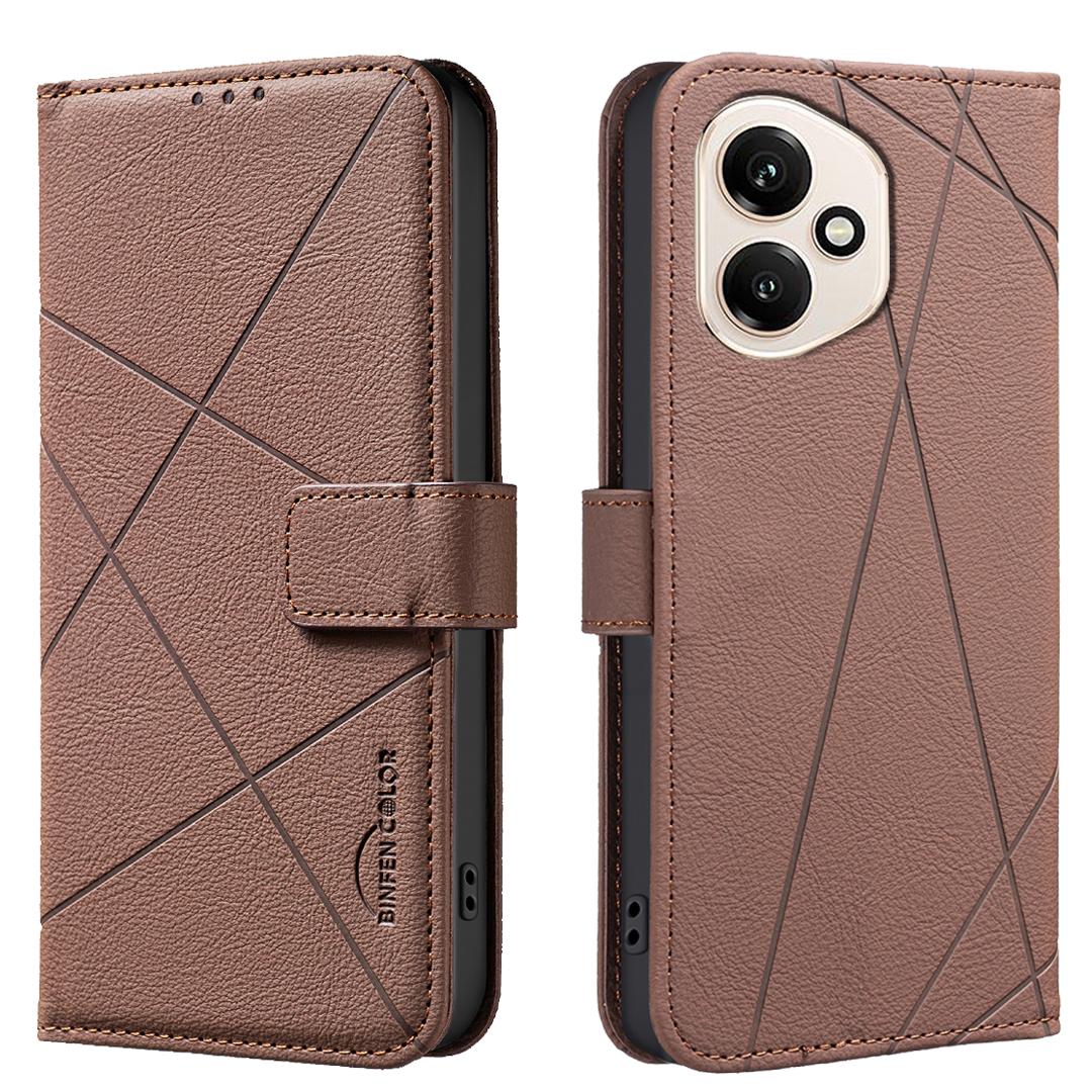 

Для Honor 400 5G (Глобальный) Чехол BINFEN COLOR BF35 Геометрический тисненый кожаный чехол для телефона Кошелек с RFID-блокировкой Подставка Brown