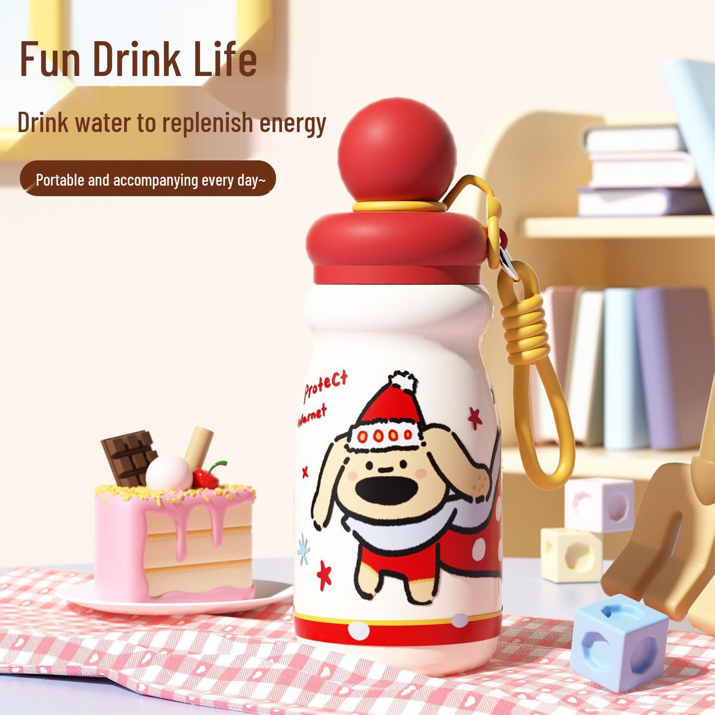 Children s Cartoon Thermos Cup - 304 Stainless Steel, Double-Wall, Portable with Handle, Cute Design 500ml