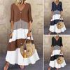 V-neck Short-Sleeve Printed Long Button-Up Casual Dress