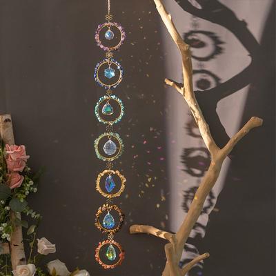 Handmade 7 Colored Rings Natural Gravel Crystal Sun Catcher Wind Chime Hanging Ornament For Home Window Decoration