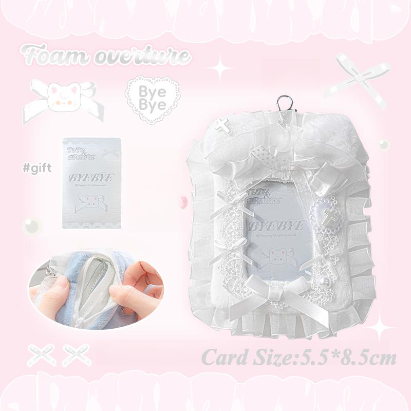 Plush Lace Card Holder with Kawaii Rabbits Ears 3 Inch Kpop Photocard Holder Handmade Creative Photo Frames Stylish Gifts 2025