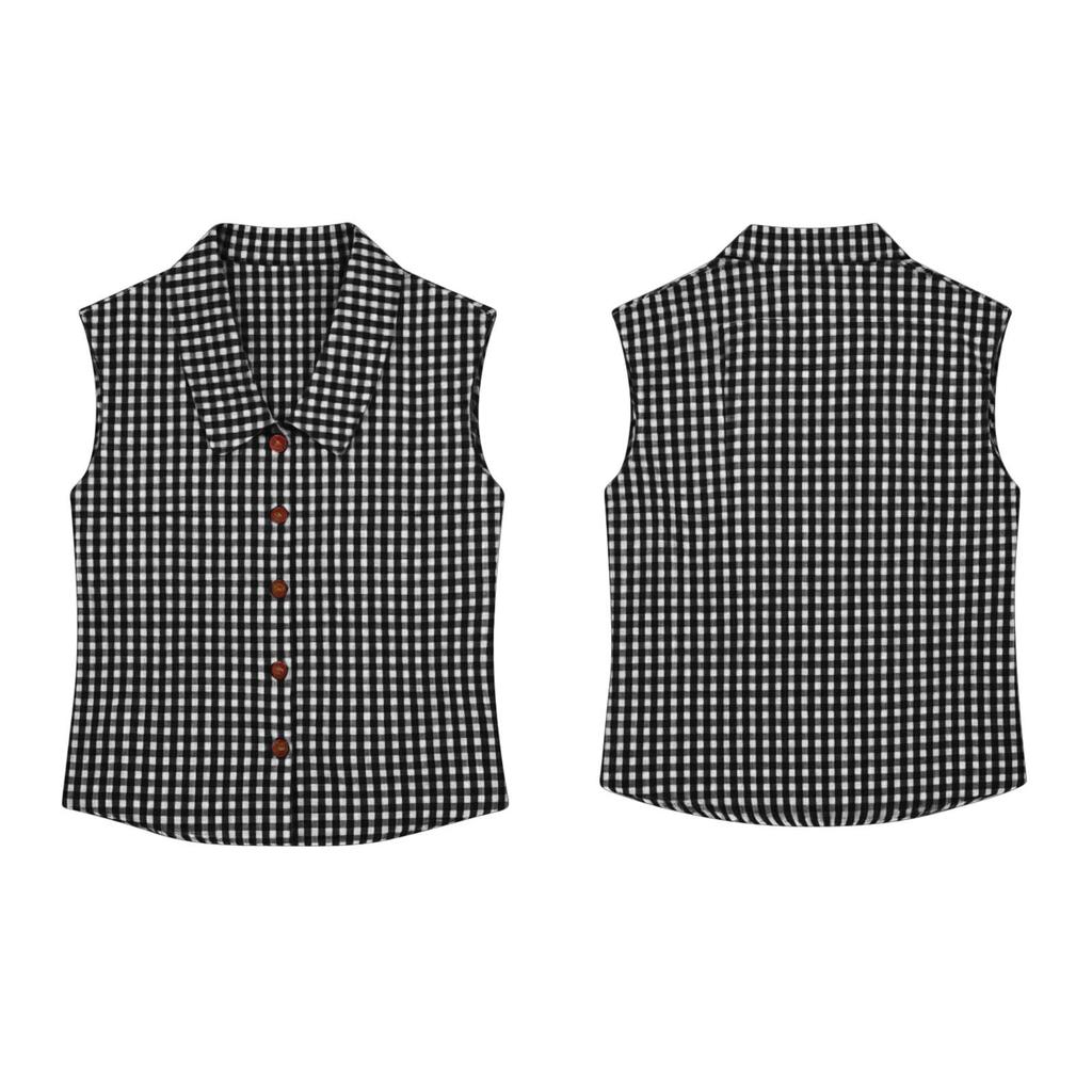 Camicetta Casual da Donna Senza Maniche con Bottoni e Collo a Revers Vestibilità Larga con Stampa Top Leggero