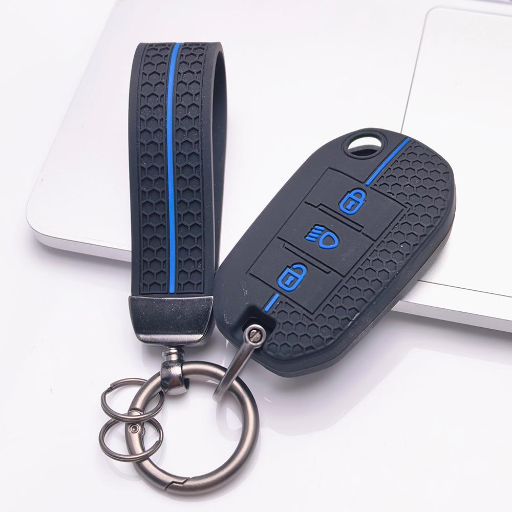 Key Fob Cover for Peugeot 3008 308 208 508 C4 Picasso with Keychain Anti-Scratch Surface Shockproof Structure Soft Grip Texture Easy Install Design