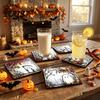 Halloween Wooden Coasters 4Pcs Coasters, Spooky Ghost Skull Design Drink 2D Heat-Resistant Practical Holiday Housewarming Gifts Round Mats for Coffee