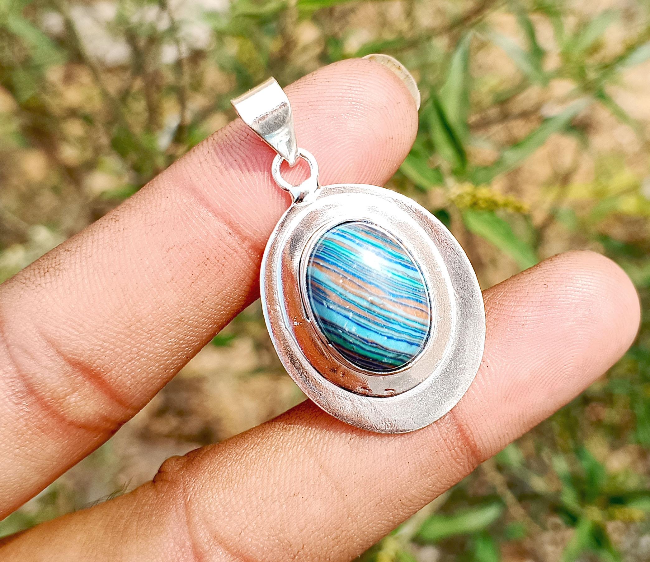 

Овальный кулон с синим кальцинистым камнем из стерлингового серебра 925 пробы с покрытием для вечеринок