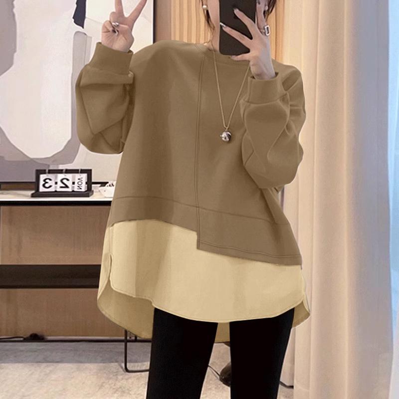 

ZANZEA Women Casual Round Neck Long Sleeve Loose Splice Blouse XL хакі